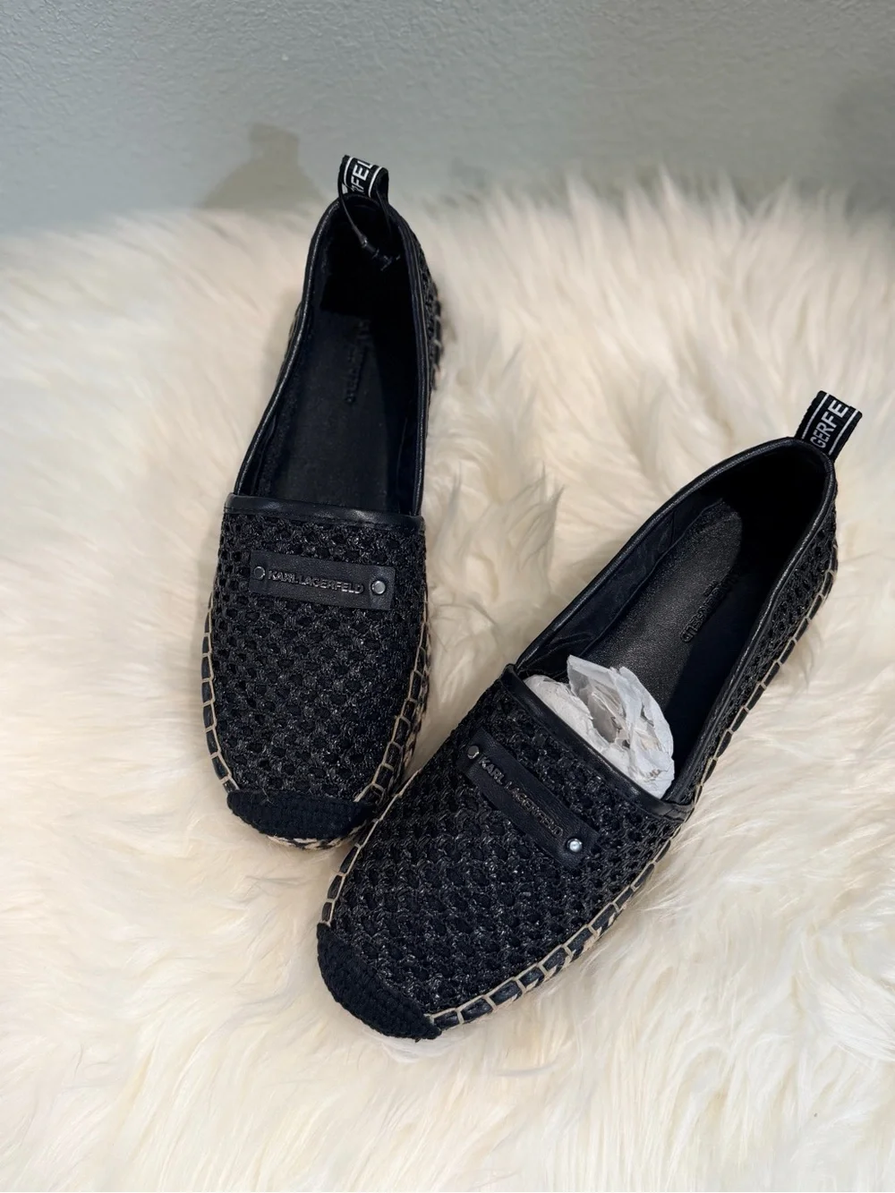 Karl Lagerfeld Katherine Black Woven Espadrille Platform Slip-On